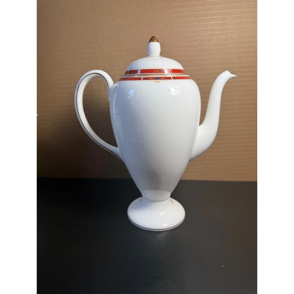 Wedgwood Colorado Coffee Pot Bone China Red Gold Trim Made in England Vintage